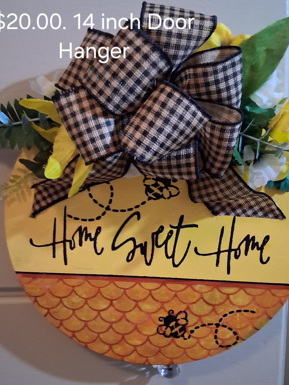 Home Sweet Home Floral Door Hanger with Bee and Honeycomb.
